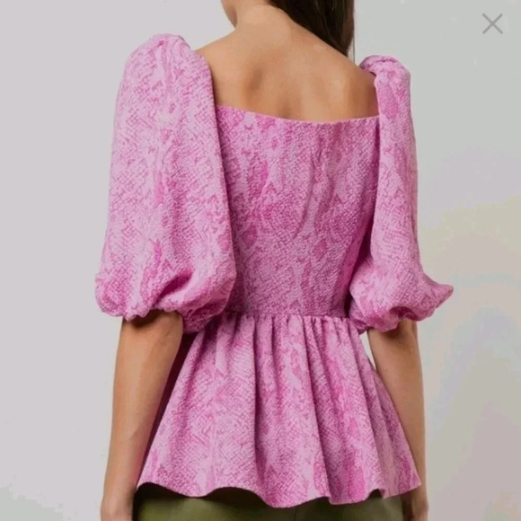 STINE Goya Aida Irene snakeskin pink top puffer sleeves fancy top blouse XXS - Picture 2 of 9